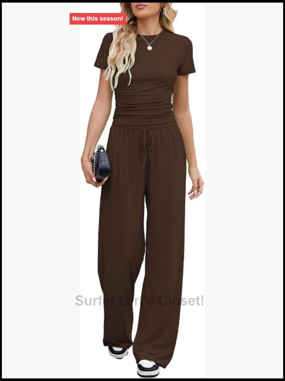 Women's 2 Piece Lounge Sets Summer Ruched Short Sleeve Tops Wide Leg Pant Sets